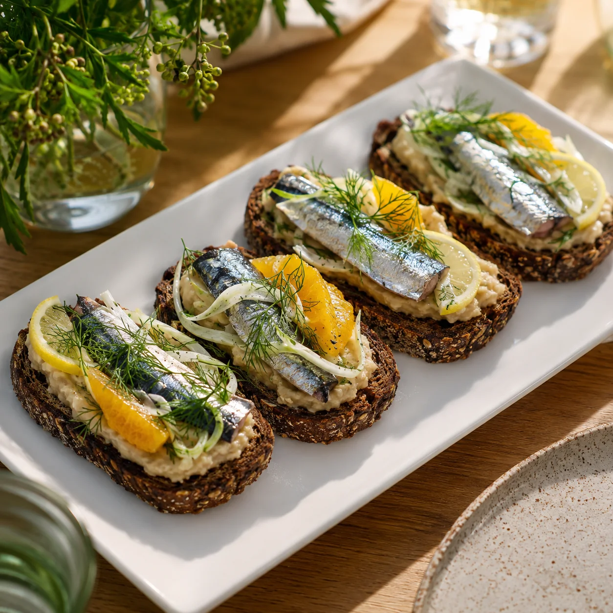 Citrus sardine & white-bean toasts